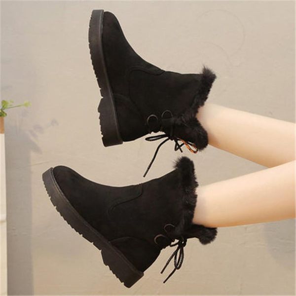 boots women flat warm ankle autumn winter flock keep casual shoes woman thick sole snow zapatos de mujer black gray